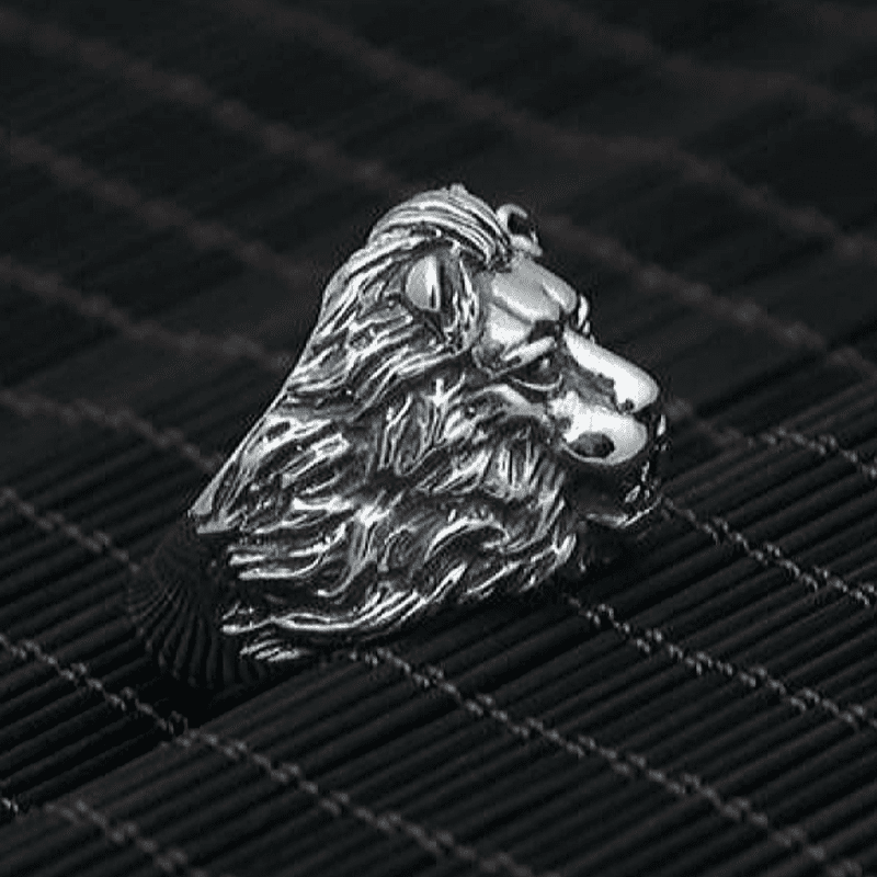 Bague Homme Acier Inox - Tête De Lion - Chevalière Ou Alliance - Argenté
