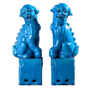 Statues Lions <br> Chinois Porcelaine