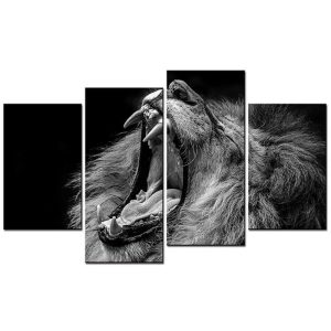 Tableau Lion Noir et Blanc Puissance 4 pièces