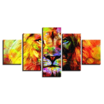 Peinture tête de lion en couleur.