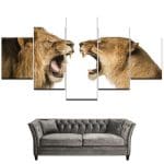 Tableau Lion et Lionne Combat